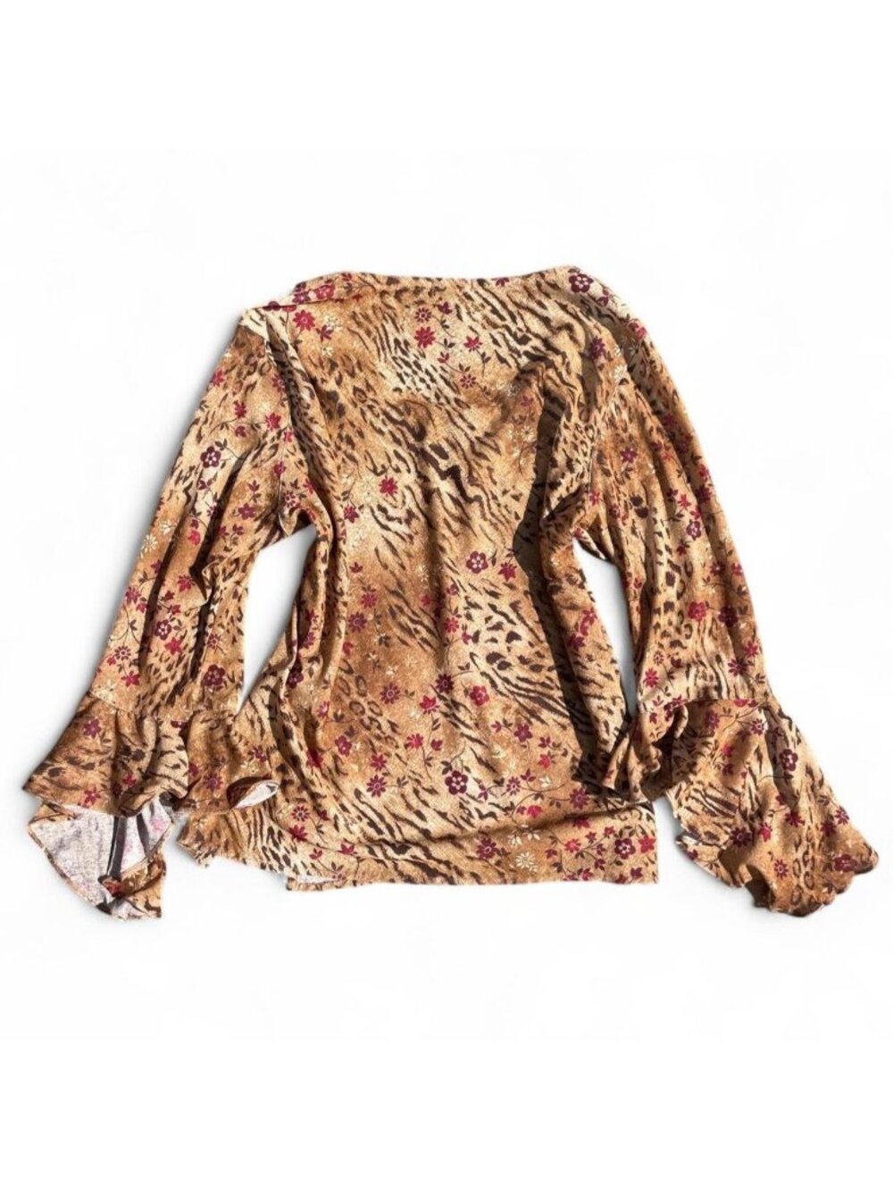 Vintage flare sleeved floral and leopard print semi sheer blouse - Picture 6 of 6